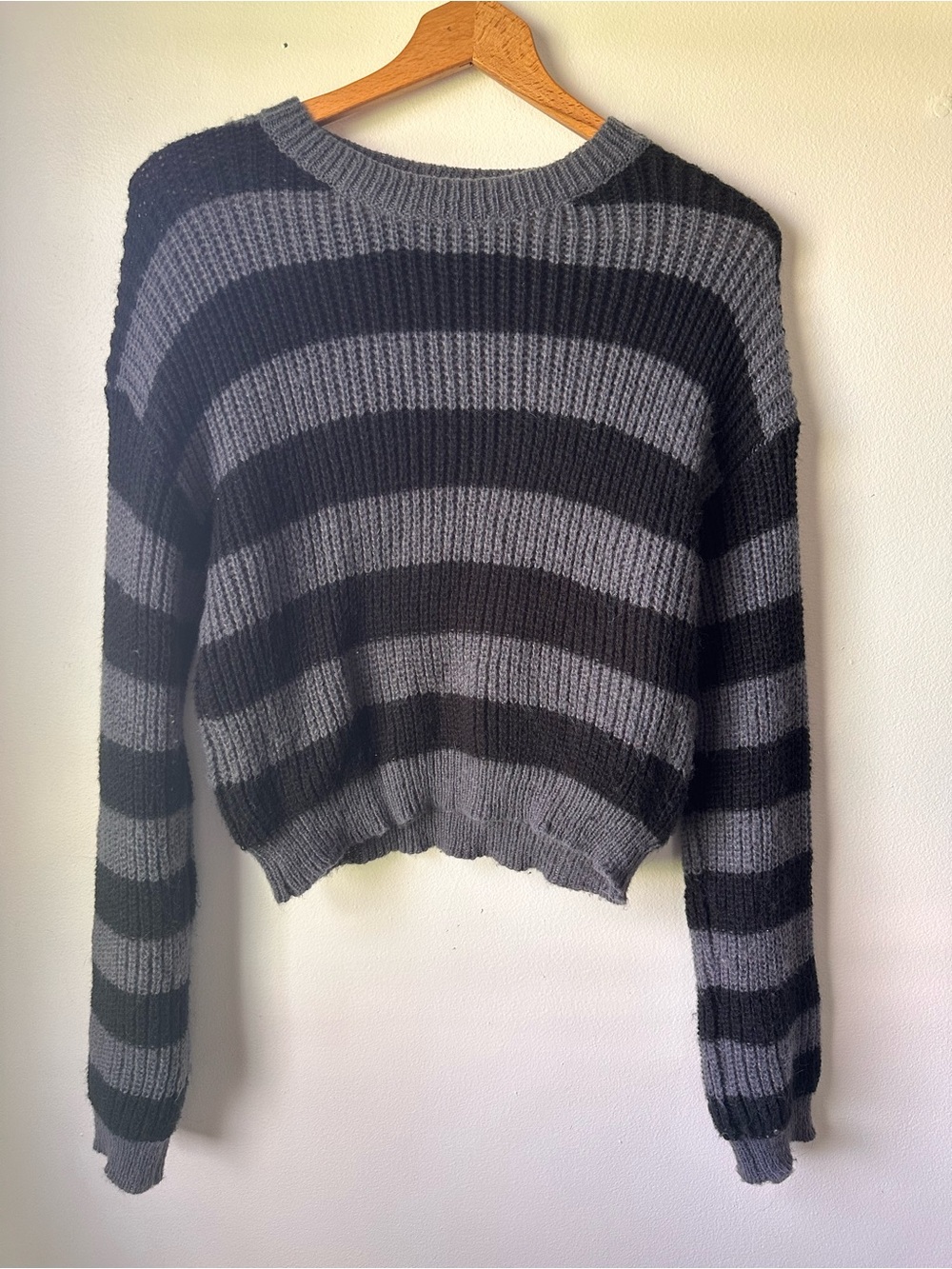 SHEIN Gray & Black Striped Crewneck Sweater